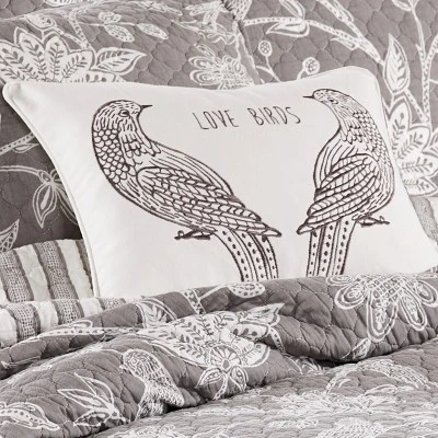 Tanzie Love Birds Pillow - Grey & White - Levtex Home 1 Tanzie Love Birds Pillow - Grey & White - Levtex Home