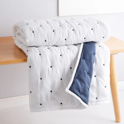 Embroidered Swiss Dot White And Navy Quilted Throw - Levtex Home 2 Embroidered Swiss Dot White And Navy Quilted Throw - Levtex Home - Image 2