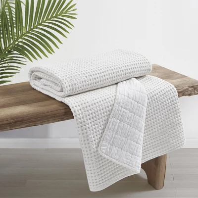 Mills Waffle Bright White Quilted Throw - Levtex Home