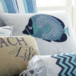 Camps Bay Decorative Blue Fish Pillow - Levtex Home