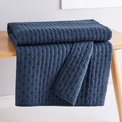 Cross Stitch Navy Quilted Throw- Levtex Home 2 Cross Stitch Navy Quilted Throw- Levtex Home - Image 2