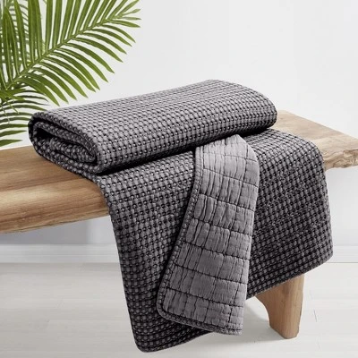 Mills Waffle Charcoal Quilted Throw - Levtex Home 1 Mills Waffle Charcoal Quilted Throw - Levtex Home