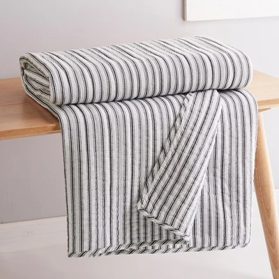 Tobago Stripe Charcoal Quilted Throw - Levtex Home 1 Tobago Stripe Charcoal Quilted Throw - Levtex Home