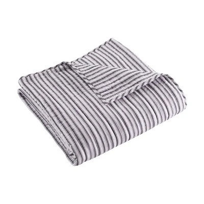 Tobago Stripe Charcoal Quilted Throw - Levtex Home 3 Tobago Stripe Charcoal Quilted Throw - Levtex Home - Image 3