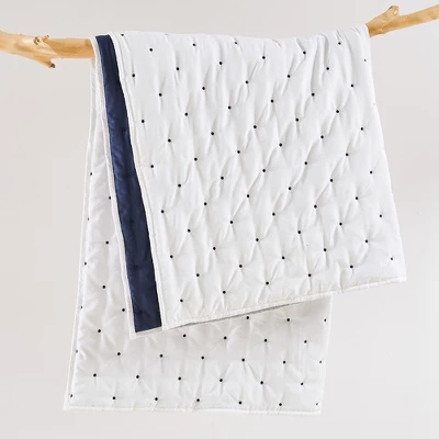 Embroidered Swiss Dot White And Navy Quilted Throw - Levtex Home 3 Embroidered Swiss Dot White And Navy Quilted Throw - Levtex Home - Image 3